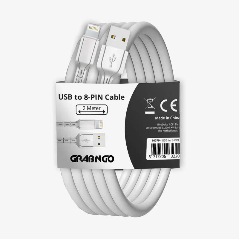 USB naar 8-pin kabel 2 m · wit